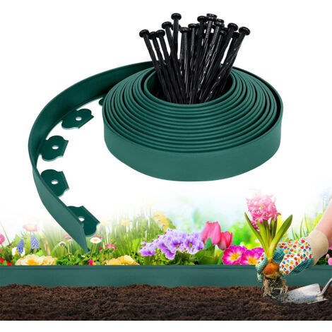 Bordure de jardin en plastique de 10 m avec 30 clous d'ancrage, bordure de pelouse flexible, bordure de pelouse avec clous robustes, jardin créatif vert foncé,OUYLAF