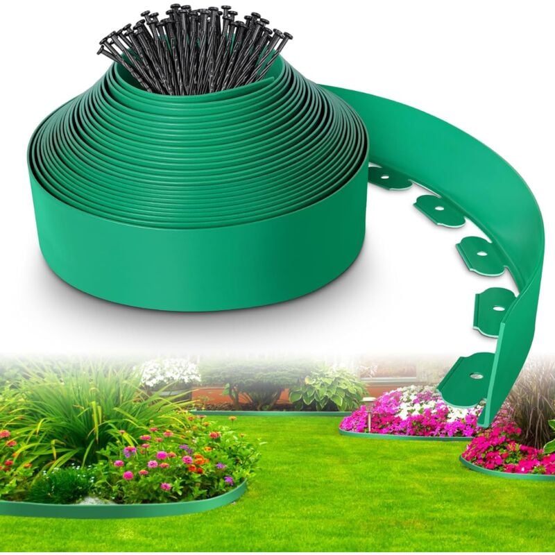 Freosen - Bordure de Jardin Exterieur 20M en Plastique Vert avec 60 Piquets Bordure de Jardin Flexible Résistante aux Intempéries, Flexible Bordure
