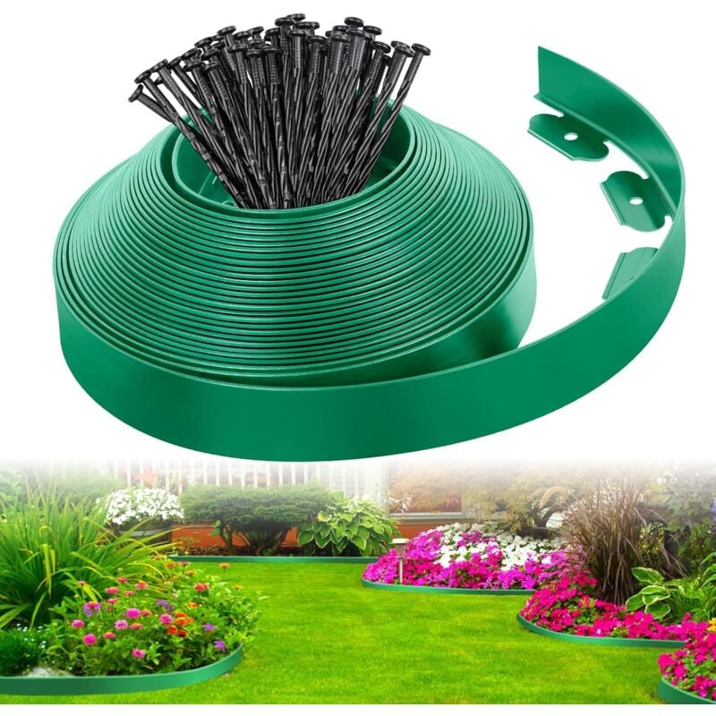 Freosen - Bordure de Jardin Exterieur 10M en Plastique Vert avec 30 Piquets Bordure de Jardin Flexible Résistante aux Intempéries, Flexible Bordure