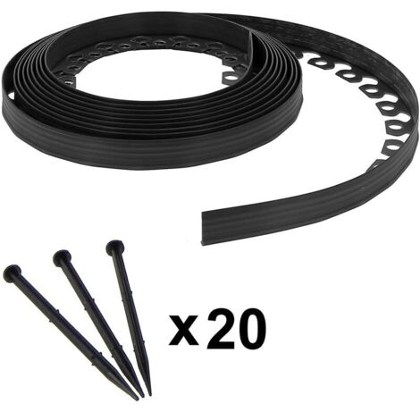 Bordure de jardin flexible  - 3,8 cm x 10 mètres - 20 piquets d'ancrage - Noire