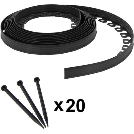 Bordure de jardin flexible - 3,8 cm x 10 mètres - 20 piquets d'ancrage - Noire