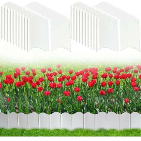 Bordure De Jardin Flexible 40 Pièces En Plastique Blanc Pour Pelouse Parterre Patio