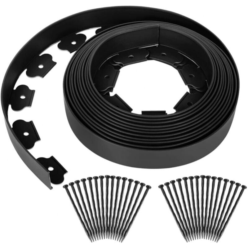 Cyslmuk - Bordure de pelouse plastique flexible Bordures pour jardins, séparation de l'herbe et des pierres, avec 30 clous de fixation, 10m de long,