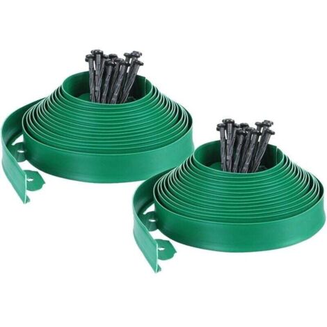 Bordure de Jardin Flexible, Bordure Jardin Plastique, Bordure de Pelouse flexible en PE avec 60 Piquets, Longueur 20 m, Vert