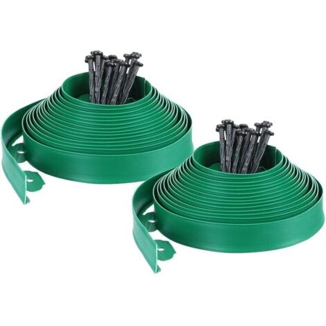 Bordure de Jardin Flexible, Bordure Jardin Plastique, Bordure de Pelouse flexible en PE avec 60 Piquets, Longueur 20 m, Vert