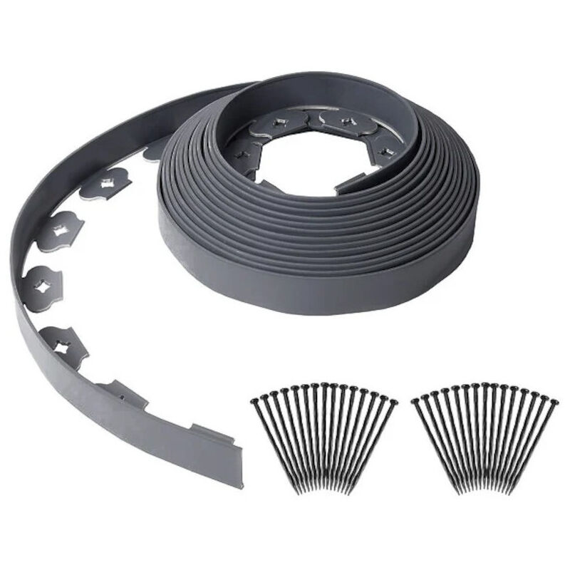 D-work - Bordure de Jardin Flexible en pe Gris Anthracite - Longueur 10M - Hauteur 5cm - Épaisseur 4mm - Installation rapide sans creusage avec 30