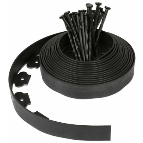 Bordure de jardin flexible noir - 5 cm x 10 mètres avec 30 piquets d'ancrage