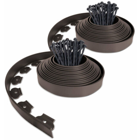 Bordure de jardin flexible plastique 10m avec 30 piquets marron - hauteur 5cm - epaisseur 2.8-3mm