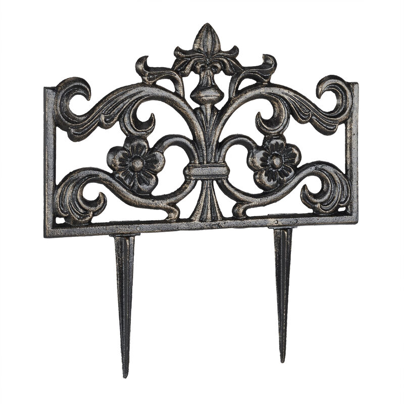 Relaxdays - Bordure de jardin fonte de fer clôture métal piquet antiquités HxlxP: 37 x 36 x 2 cm, bronze