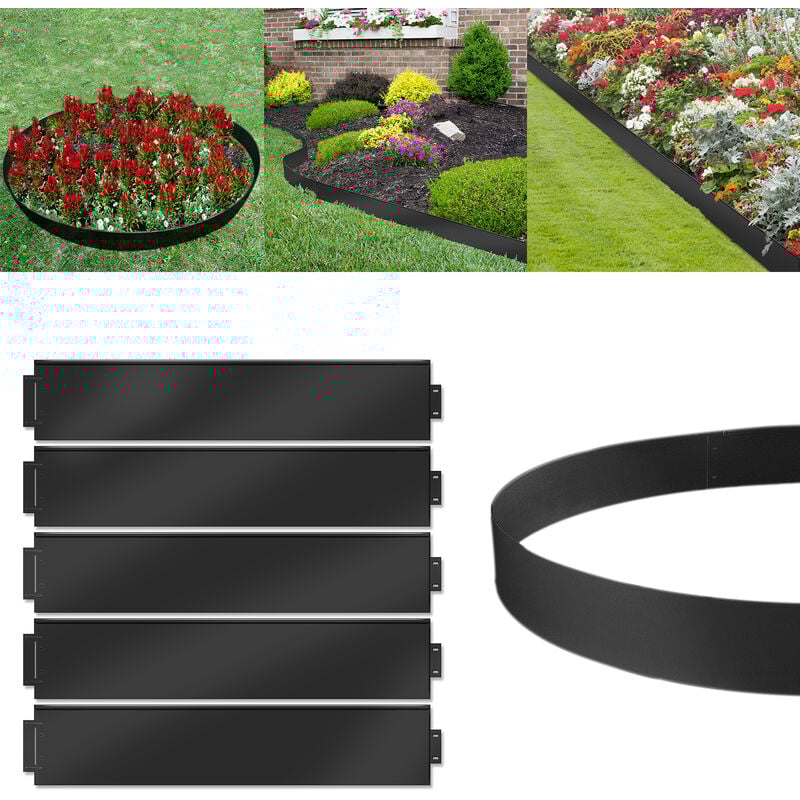Bordure de jardin Métal Flexible Barrière Frontière de Jardin Plante Pelouse Métal Galvanisé(Longueur 40m - 100x18cm, 40pcs), Noir Hengmei