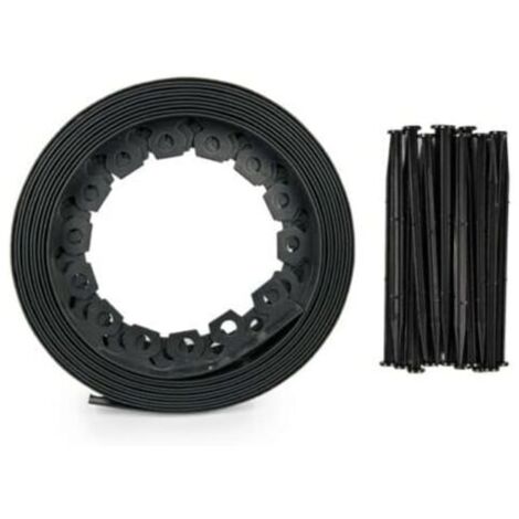 Bordure de Jardin Pelouse Flexible Noire - 3,8 cm x 10 mètres avec 20 piquets d'ancrage