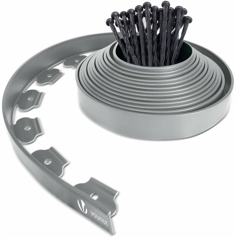 Vounot - Bordure de jardin flexible plastique 10m avec 30 piquets gris - hauteur 5cm - epaisseur 4mm