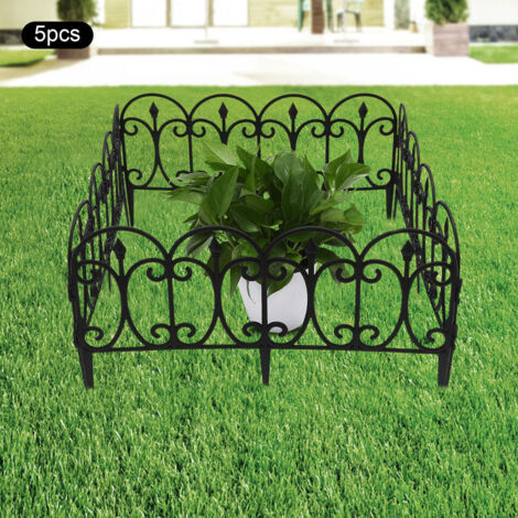 Bordure de parterre en plastique noir résistant aux intempéries, hauteur 23 cm, bordure décorative pour pelouse avec extrémités pointues, lot de 5 pièces, longueur totale 240 cm