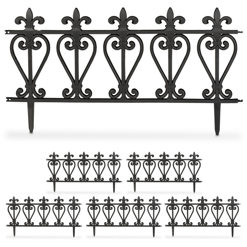 Relaxdays Bordure de jardin, lot de 6 éléments, plastique, H x L : 32,5 x 61 cm chacun, à planter dans le sol, noir