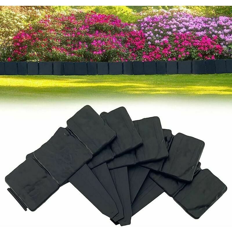 Bordure de pelouse de jardin, 20 pièces de bordures de plantes de clôture en plastique flexible noir, bordure d'herbe décorative adaptée au lit de