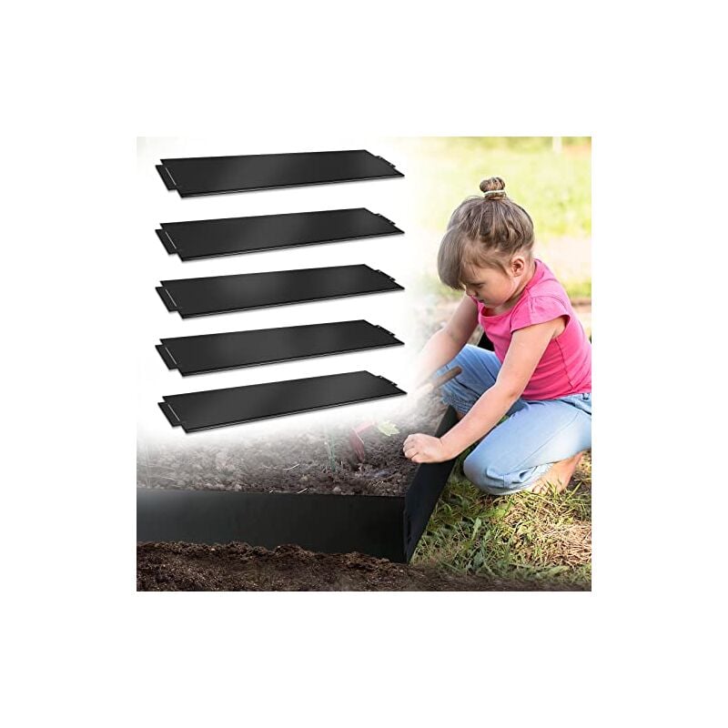 Naizy - Bordure de pelouse en métal 15 m-15 pièces Bordure de Tonte galvanisée 100 x 15 cm la pièce Adaptable Flexible Bordure Noir
