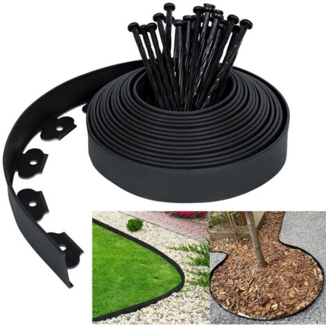 Bordure de Pelouse en Plastique 10m - Flexible Bordure de Jardin avec 30 Piquets d'ancrage Bordure de Gazon Décorative de Jardin, Noir