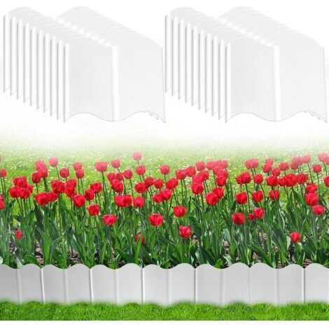 Bordure de Pelouse en Plastique, 40pcs Bordure de Jardin Flexible à Emboter Bordure de lit en Plastique Ondulé, Décoration de Plante de Bordure pour Pelouse Patio Parterre Herbe(Blanc)