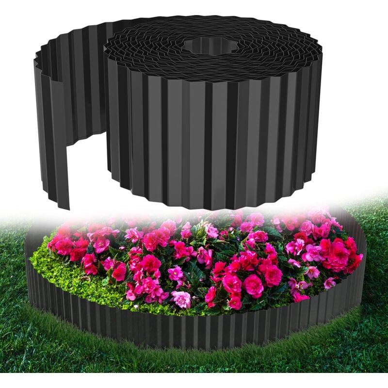 Hengmei - Bordure de pelouse flexible Délimitation de parterre 5m Longueur 15cm Hauteur Ondulé Délimitation de jardin Bordure de jardin en métal
