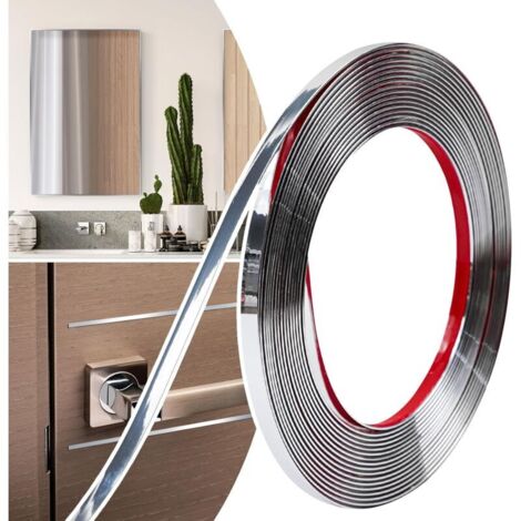 Bordure décorative, bande de décoration auto-adhésive pour portes, fenêtres, miroirs flexibles,armoires, et bordures(Argent,8mm x 6m)