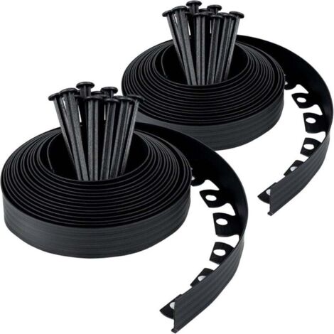 Bordure Jardin Plastique 20m 30 Ancrages Barrière Anti-Racines Pointe Robuste Hauteur 50mm Noir