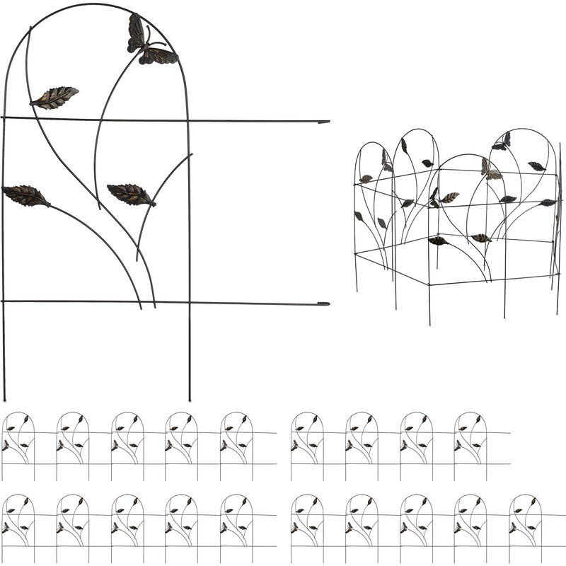 Relaxdays - Bordure potager, clôture jardin 20 éléments, métal, design papillon, h x l : 46 x 1000 cm, noir