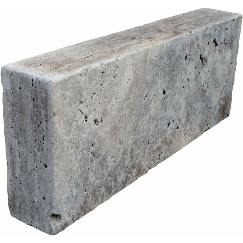Stone By Stone - Bordure Travertin 1er Choix - Silver - 20x50x8cm - Vieilli - Vendu à l'unité