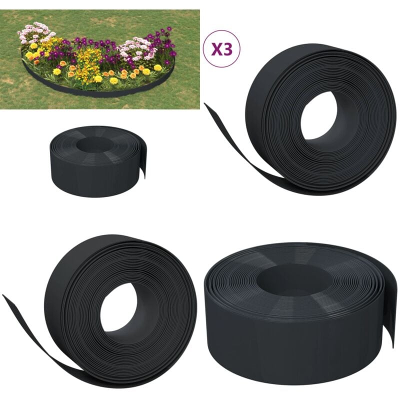 Bordures de jardin 3 pcs noir 10 m 20 cm polyéthylène - bordure de jardin - bordures de jardin - Home & Living - Noir