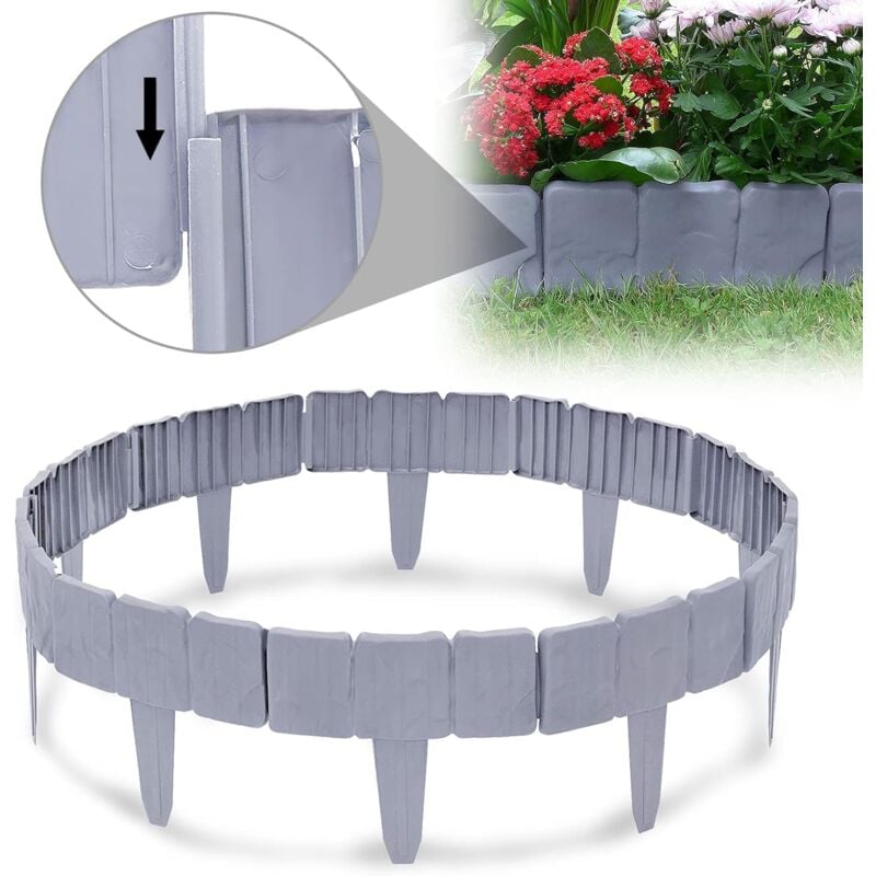 Bordures de Jardin 5 m, Bordure de pelouse en Plastique, Bordure de Gazon Clôture Effet, Aspect Pierre 25 cm x 23 cm - Gris