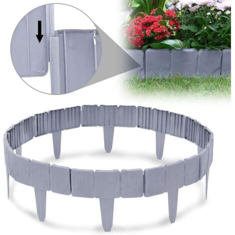 Bordures de Jardin 5 m, Bordure de pelouse en Plastique, Bordure de Gazon Clôture Effet, Aspect Pierre 25 cm x 23 cm - Gris