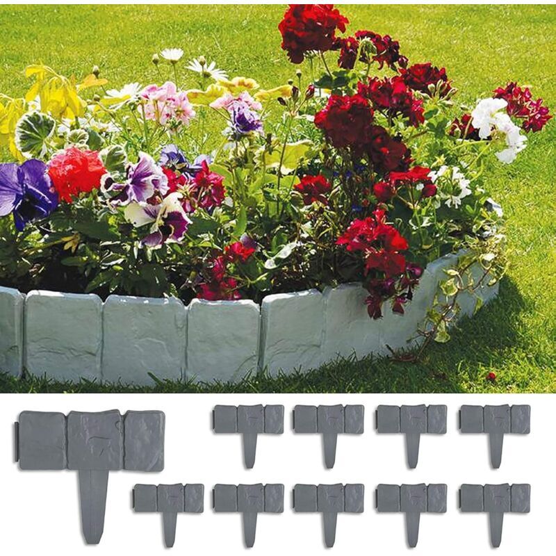Bordures de Jardin 5m Bordure de Gazon Clture Effet Pierre Bord la Pelouse20 Pcs Gris Bordure de jardin Décorative TRIMEC