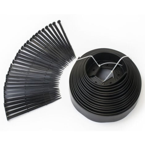 Bordurette de jardin flexible 10 M noire hauteur 5 CM + 30 piquets