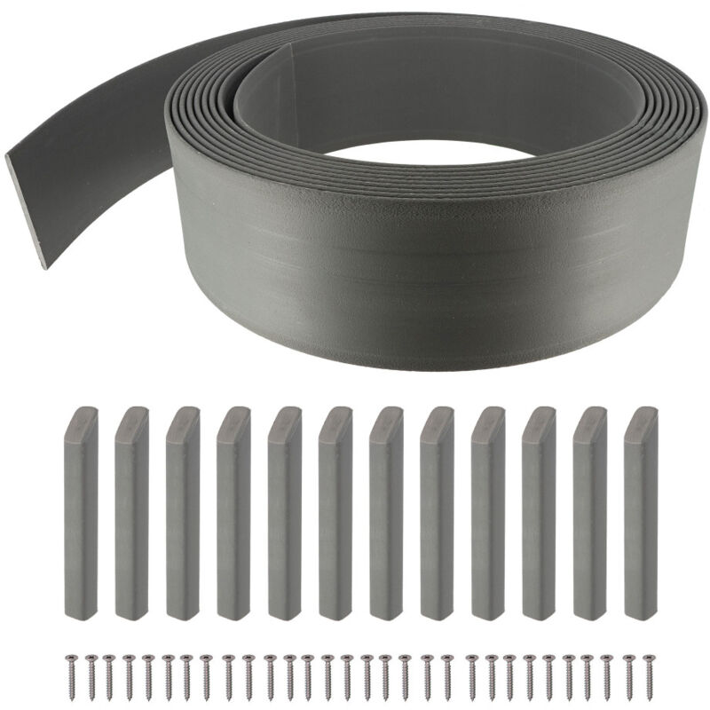 Bordurette de jardin Semi rigide grise 12 mètres - Hauteur 14cm - Flexible - bordure de gazon avec 12 piquets de fixation
