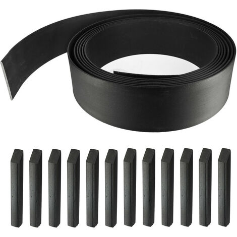 Bordurette de jardin Semi rigide noire 12 mètres - Hauteur 14cm - Flexible - bordure de gazon avec 12 piquets de fixation