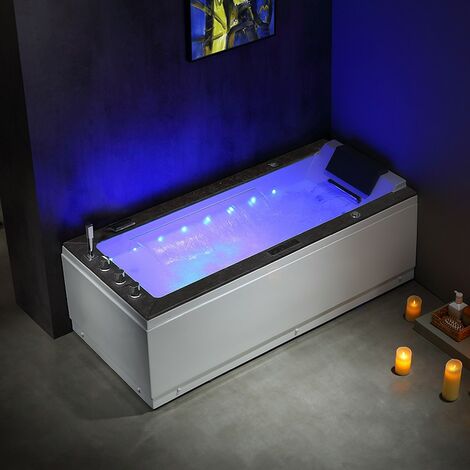 Boreal Sauna – Baignoire balnéo 1 place 170x75 cm – 39 jets hydromassage – Éclairage LED – Bluetooth – Robinetterie en laiton chromé