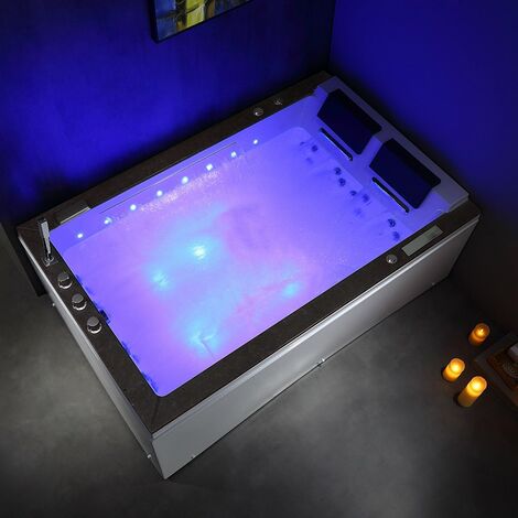 Boreal Sauna – Baignoire balnéo 2 places LORD DUO BLACK 185x120 cm – 40 jets d'eau et 28 jets d'air – Éclairage LED – Ozonateur et Bluetooth