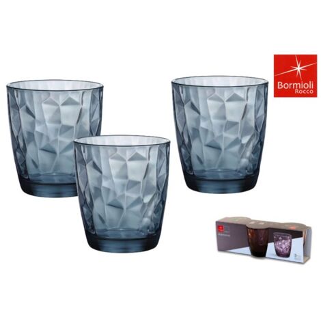 BORMIOLI DIAMOND BICCHIERI PER ACQUA IN SET DA 3 PEZZI COLORE BLU