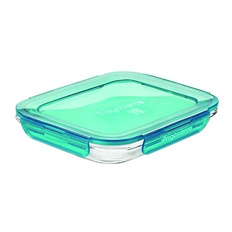 Square glass food container turquoise plastic lid 4 x 4  / 10 x 10 cm -  Frigoverre - Bormioli Rocco