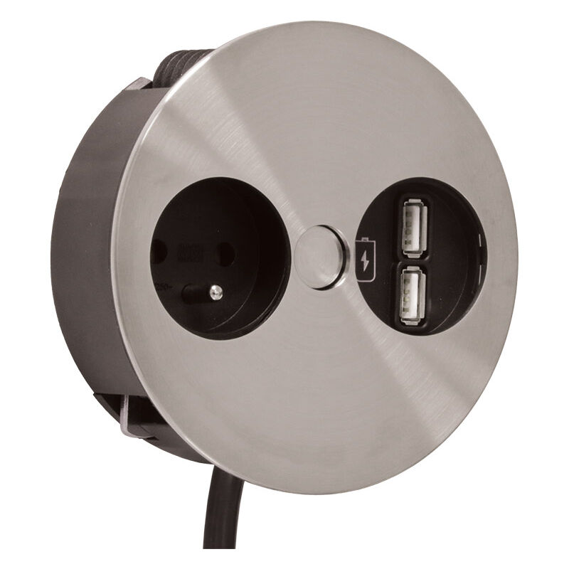 Borne à 2 prises twist - Décor : Inox - Version : 1 prise secteur + 2 usb Bachmann