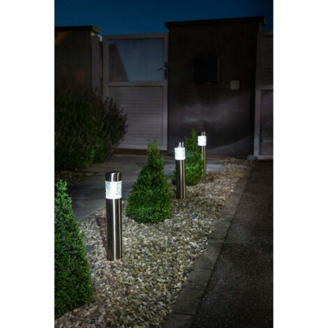 Borne solaire inox 57cm – Verre rainuré – Halo lumineux 10 Lumens – Éclairage extérieur jusqu'à 8h – Pour allées et jardins – Galix