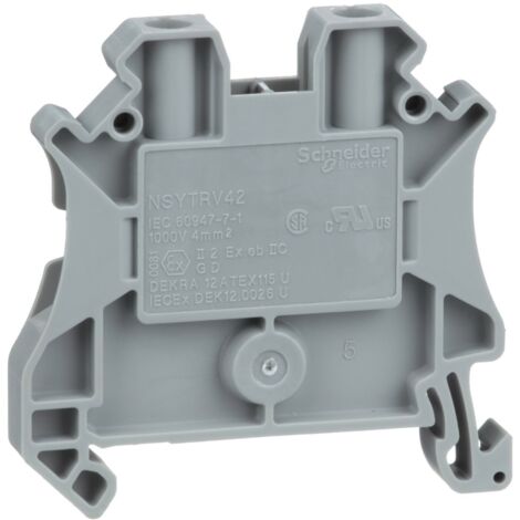 Borne à vis - passant - 2 points - 4mm² - gris