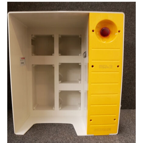 Borne coffret nu pour 5 prises plastron 136x125mm (OMNIA) 16A-32A-63A sans porte avec lumiere + arret d'urgence MBOX3
