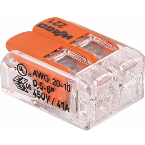 Borne de raccordement WAGO 221-612 flexible: 0.5-6 mm² rigide: 0.5-6 mm² Nombre de pôles: 2 transparent, orange 10 pc(s) S811182