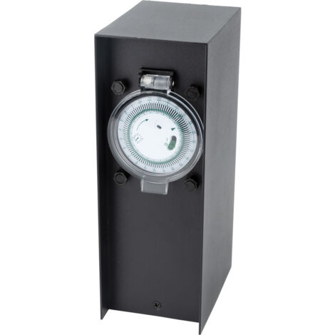 Borne de jardin à fixer 2x16A + programmateur IP44 - Alu Noir - Zenitech