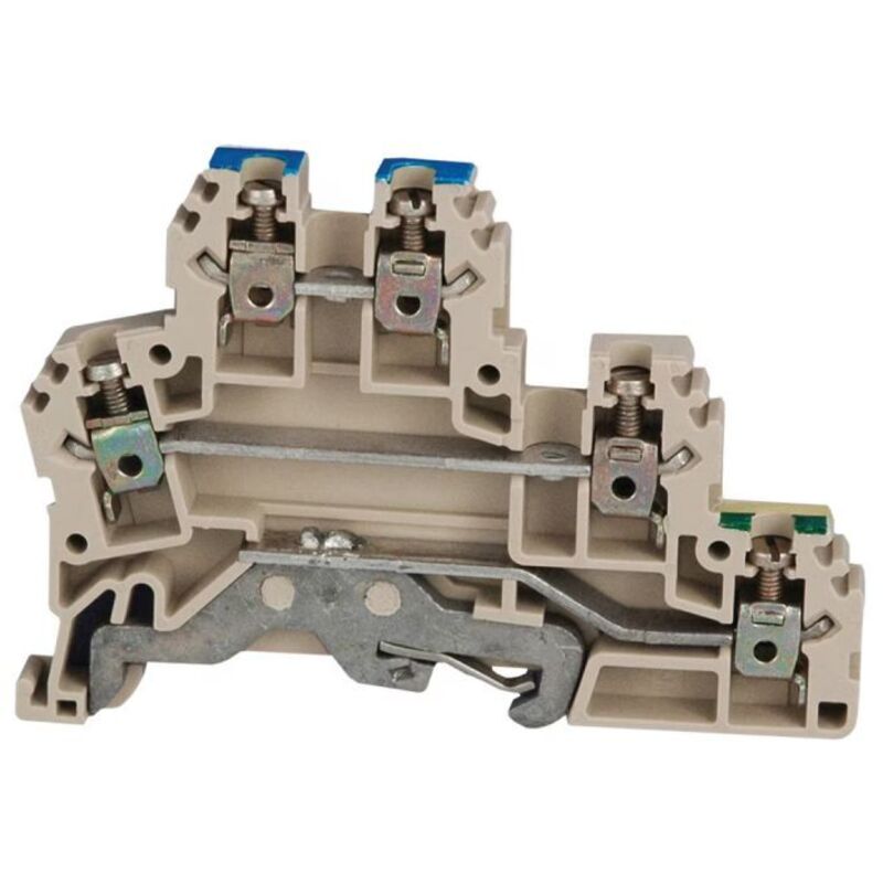 IMO - Borne de jonction deux étages + terre à vis 2,5mm² - pas 6mm - beige