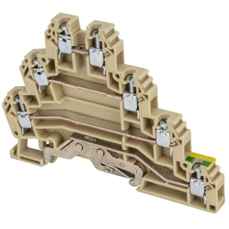 Borne de jonction trois étages + terre à vis 2,5mm² - pas 6mm - beige - IMO