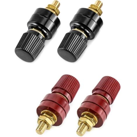 Borne de Liaison, 4Pcs M6 Filet Junction Post Connecteur, Type Bornier De Pilier En Laiton, Rouge & Noir