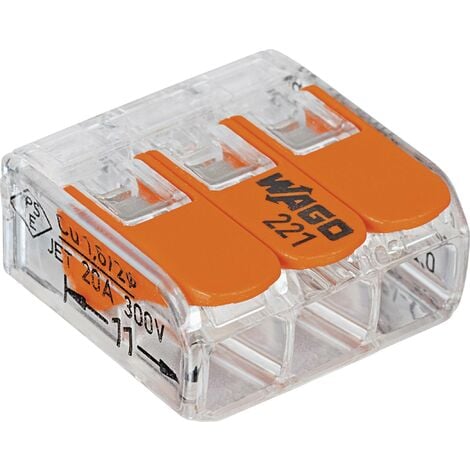 Borne de raccordement WAGO 221-413-1 flexible: 0.14-4 mm² rigide: 0.2-4 mm² Nombre de pôles: 3 transparent, orange 1 pc(s) Q661241