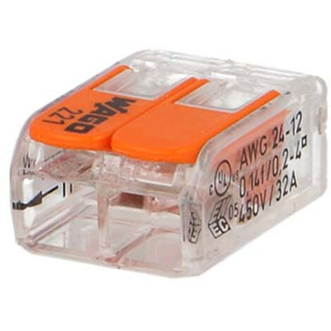 Borne de raccordement WAGO 221-612 flexible: 0.5-6 mm² rigide: 0.5-6 mm² Nombre de pôles: 2 transparent, orange 10 pc(s) S811182