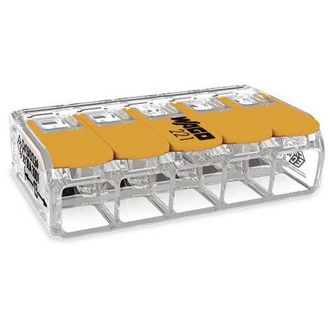 Borne de raccordement WAGO 221-615 flexible: 0.5-6 mm² rigide: 0.5-6 mm² Nombre de pôles: 5 transparent, orange 1 pc(s) X860841